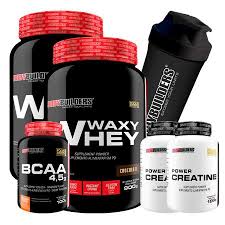 Kit 2x Whey Protein Waxy Whey 900g + 2x Power Creatine 100G + BCAA 4.5 100G + Cocktail Shaker-Bodybuilder