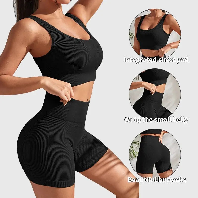 Conjunto de roupa fitness feminina sem costura