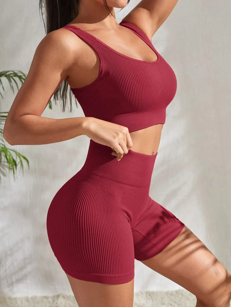 Conjunto de roupa fitness feminina sem costura