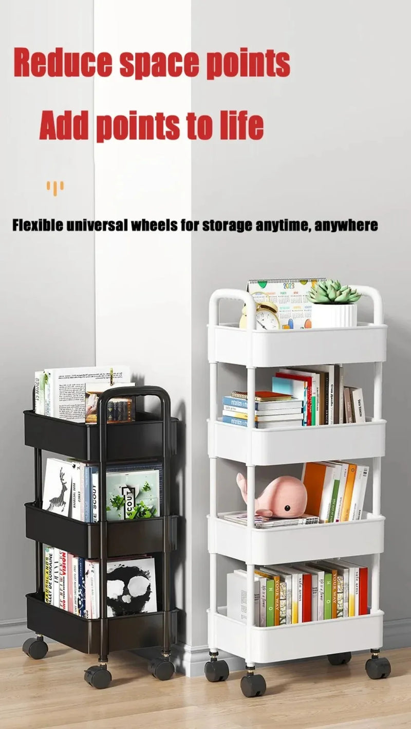 Bookshelf Storage Trolley Mobile Kitchen Organizer Cart With Wheels Multi-Layer Bathroom Shelves Household Snacks Storage Rack