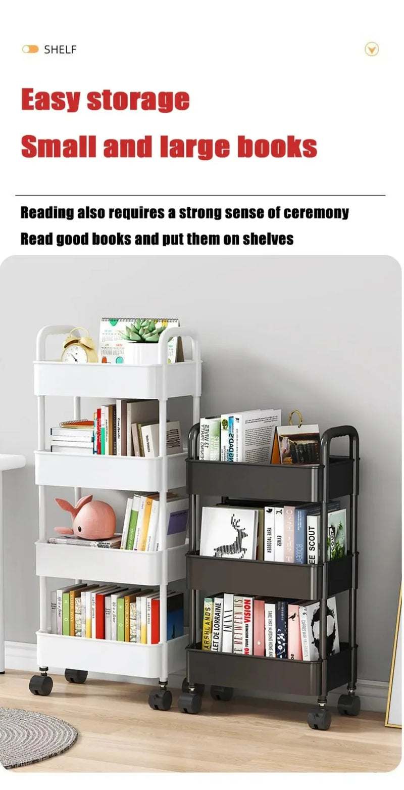 Bookshelf Storage Trolley Mobile Kitchen Organizer Cart With Wheels Multi-Layer Bathroom Shelves Household Snacks Storage Rack